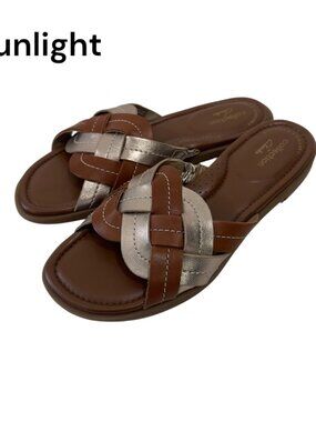 Clarks Collection Women SZ 5.5M  Brown & Rosegold Woven Slide Sandal